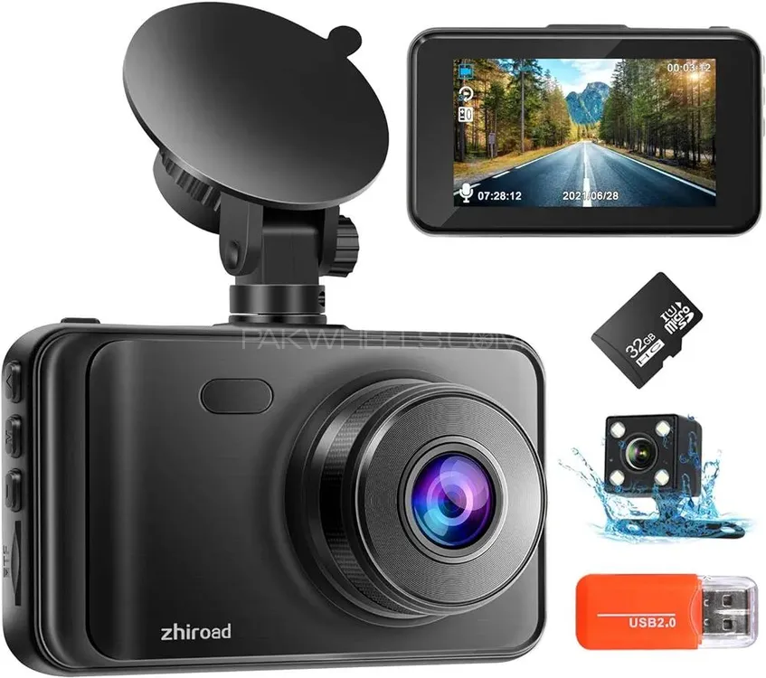 Dash Cam Front and Rear with 32GB SD Card 1080P FHD Dashcam Image-1