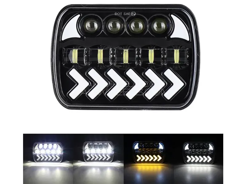 Jeep Square White Amber 5x7 Headlights Turn Signal HI/LO Beam DRL Compatible With Jeep Wrangler 2 Pc Image-1