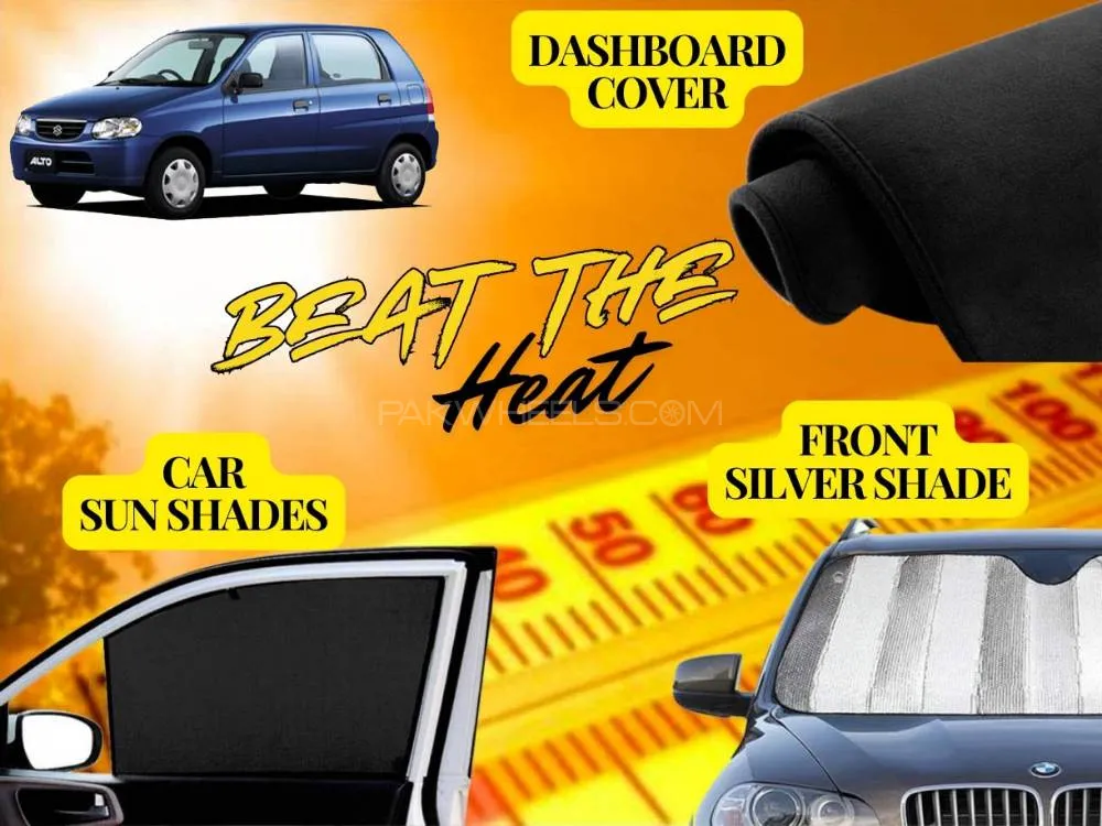 Suzuki Alto Vxr Summer Package | Dashboard Cover | Foldable Sun Shades | Front Silver Shade Image-1