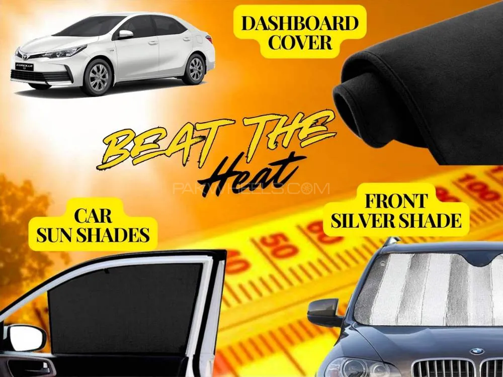 Toyota Corolla 2014- 2024 Summer Package | Dashboard Cover | Foldable Sun Shades | Front Silver Shad Image-1