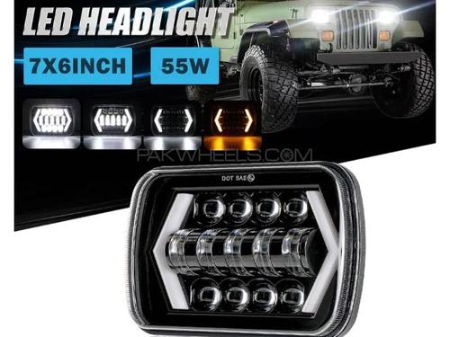 Buy Jeep Square White Amber 5x7 Headlights Turn Signal HI/LO Beam DRL ...