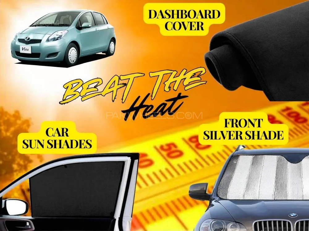 Toyota Vitz 2005 - 2010 Summer Package | Dashboard Cover | Foldable Sun Shades | Front Silver Shade
