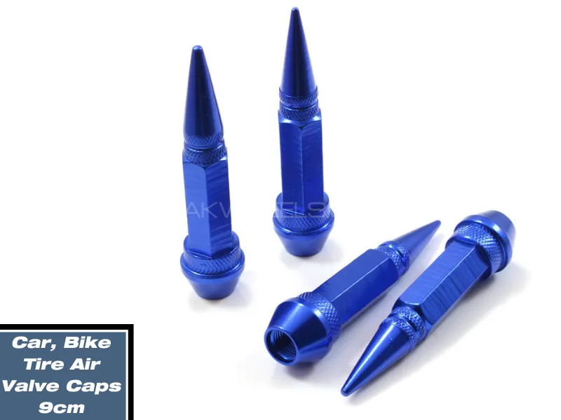 4PCS Blue Aluminum Tire Wheel Rims Stem Air Valve Caps | 9cm Tyre Cover Car, Truck, Bike