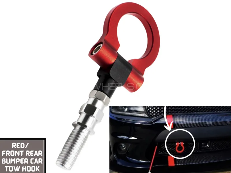 Universal Premium Quality Car Tow Hook in Red Color| Sturdy Wear-resistant JP/EU Plug Aluminum Alloy Image-1
