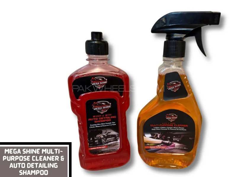 Pack of 2-Mega Shine Multi-Purpose Cleaner & Auto Detailing Shampoo | Car Interior/Exterior Slick Image-1