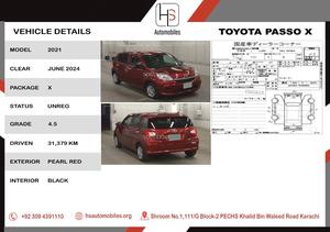 TOYOTA PASSO X
MODEL 2021
4.5 GRADE 
100% ORIGNAL BODY
FRESH CLEAR 
AUCTION SHEET AVAILABLE 
FOR MORE DETAILS PLEASE CONTACT