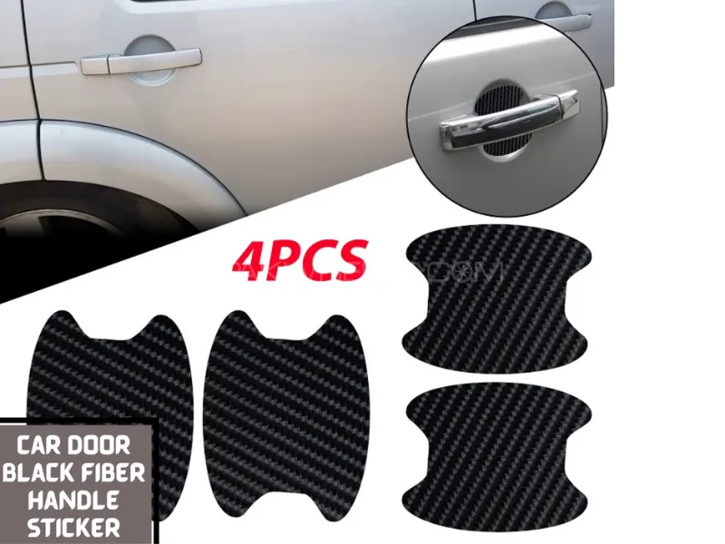 Premium Quality 4Pcs Car Door Handle Stickers | Car Door Handle Black Carbon Fiber Protection Image-1