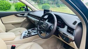 Audi Q7  Quattro. 3.0 V6 supercharged intercooler.360 Bhp
Exclusive premium plus business package 
Audi Pakistan import 
Model 2018 registered 2018 Karachi 
First owner driver, Audi services mentioned & full service history.
Mileage 54000
Pearl brown metallic colour & beige arocco nappa leather interior 
Top of the line specs.
Bumper to bumper original condition & spotless 
Seven seater all seats are electric multi power 
Panoramic sunroof 
Soft closer electric doors
Front seat air conditioning & heated 
12 zone duel climate control air conditioning system 
Bose entertainment sorround sound system with 29 speakers 
Airmatic suspension with Hight control 
360 degrees multi cameras 
Electric telescopic steering wheel 
Adapted cruise control 
Active adapted laser led headlamps 
Multi control Ambient interior light 
Power boot
Wireless charger 
9 tronic multi electric transmission 
Multi windows privacy curtains
19 “ alloy wheels with new tyres 
And lot of options installed.
Further i