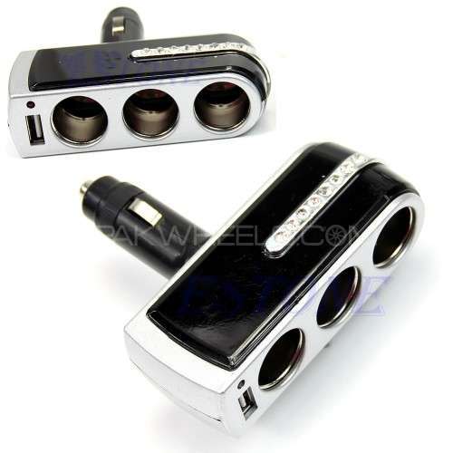 3 in 1 Car Socket With USB Port (Qty:2000 Pcs Whole Sale Price) Image-1