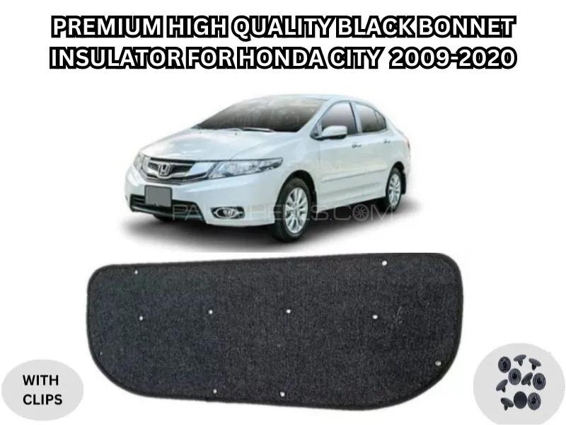 Premium High-Quality Black Bonnet Insulator for Honda City 2009-2020 with Clips Image-1
