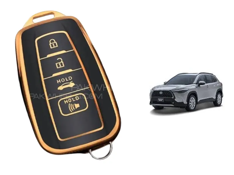 Toyota Corolla Cross 2021-2024 TPU Key Cover -  Black & Gold Image-1