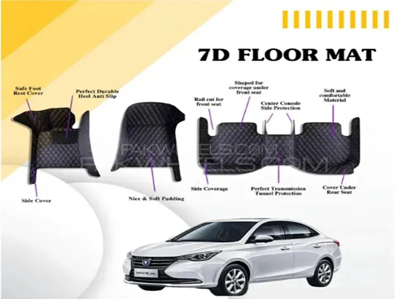 Changan Alsvin 2021-2024 7D Floor Mats - Black Multi Color Thread - 3 Pcs  Image-1