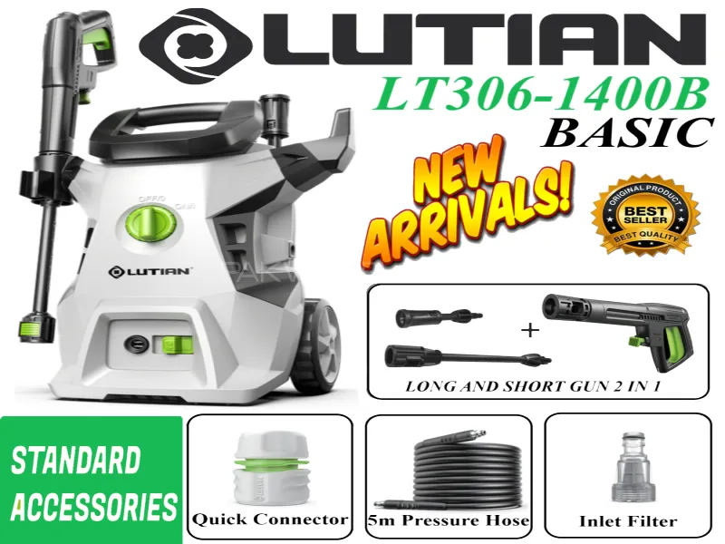 LUTIAN - LT306-1400B ( Basic ) - High Car Pressure Washer 110 Bar 1400 Watts Self Priming   Image-1