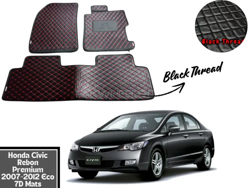 Honda Civic Rebon 2007-2012 7D Flat Eco Mats With Black Thread | Honda Civic Rebon Black Color 7D Image-1