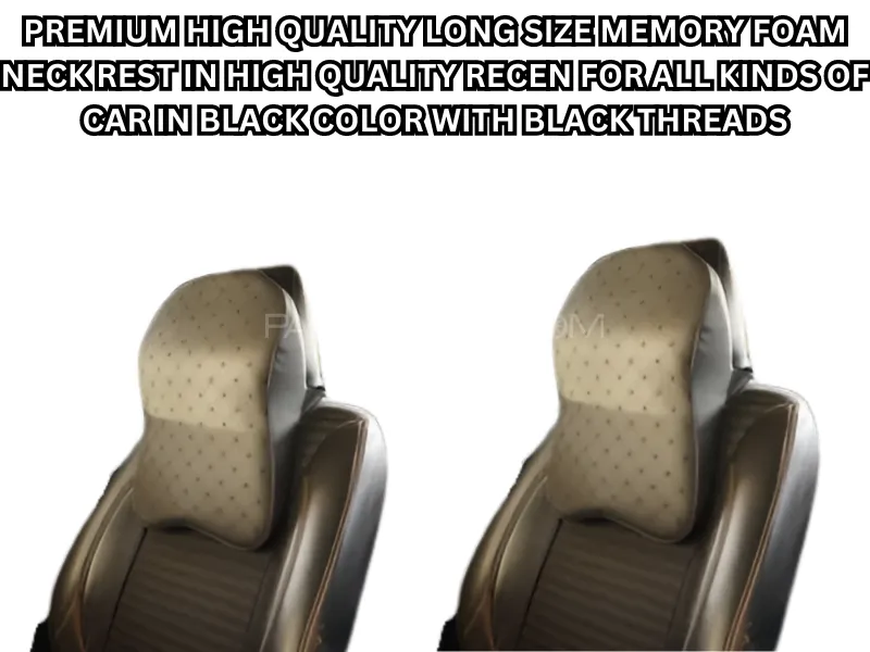Premium High-Quality Long Size Memory Foam Neck Rest - Black with Black Threads (Pack of 2) Image-1
