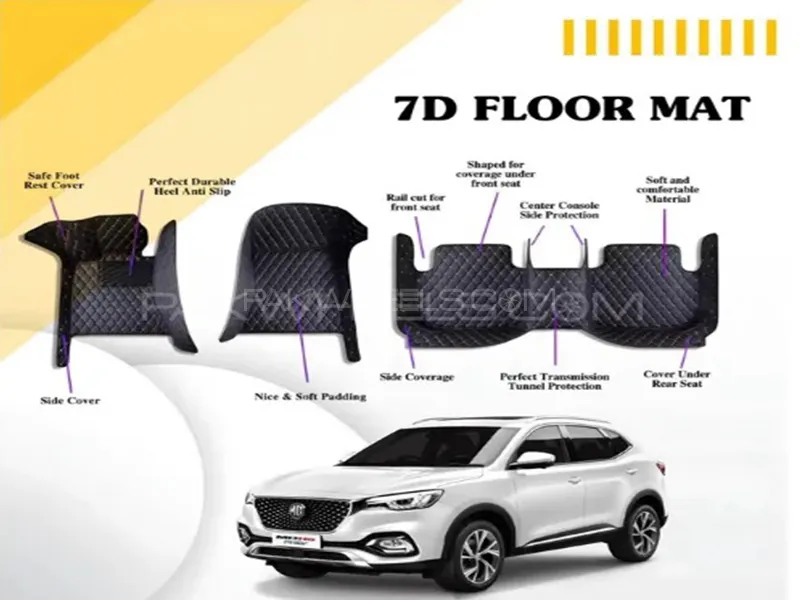 MG-HS 2020-2024 7D Floor Mats - Black Multi Color Thread - 3 Pcs  Image-1