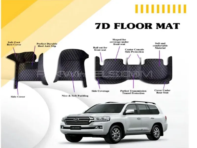 Toyota Land Cruiser 2015-2017 7D Floor Mats - Black Multi Color Thread - 4 Pcs  Image-1