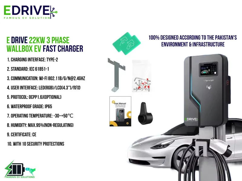 E Drive Type 2 Wallbox Ev Charger 22KW 3 Phase 32 Amps Fast Charging Station Image-1