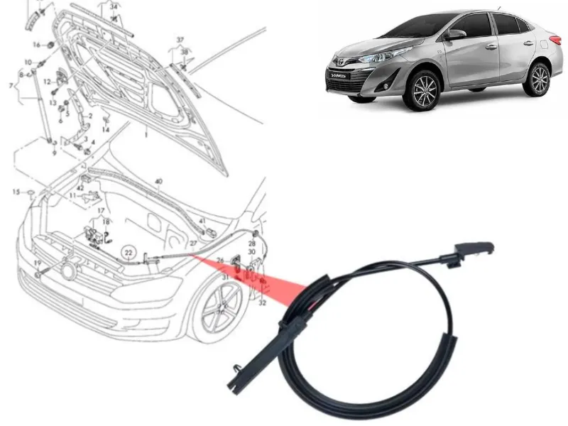 Toyota Yaris 2020-2024 Bonet Opener Cable Image-1