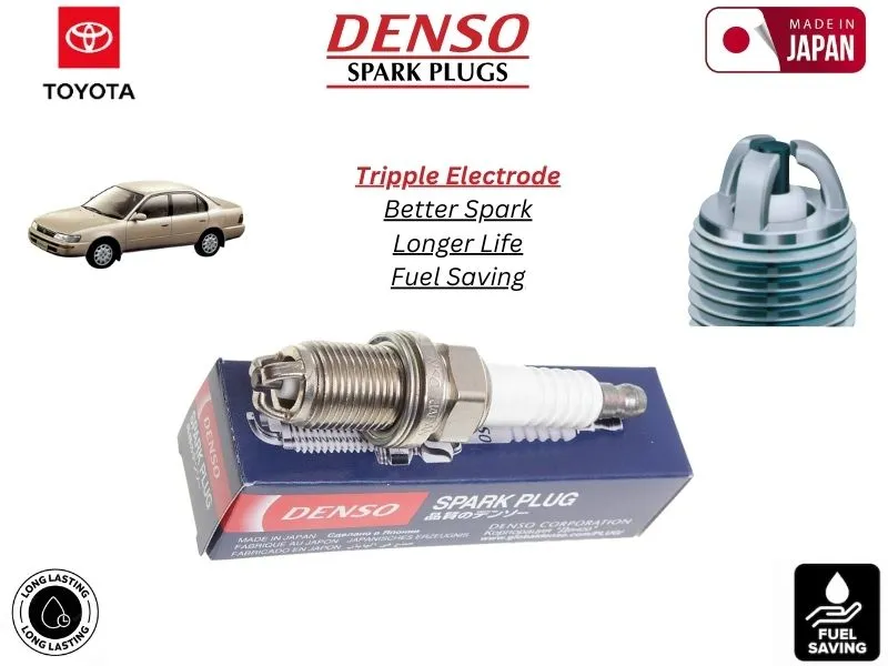 Toyota Indus Corolla 1600cc Denso Spark Plug | 4 Pcs | Made in Japan | Tripple Electrode Image-1