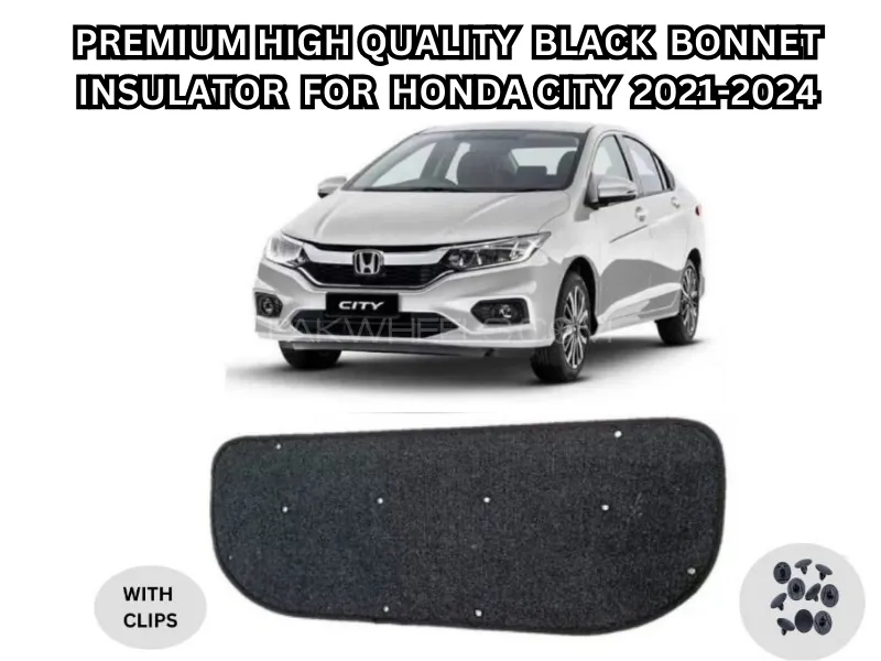 Premium High Quality Black Bonnet Insulator with Clips for Honda City 2021-2024 Premium High Quality Black Bonnet Insulator with Clips for Honda City 2021-2024 Image-1