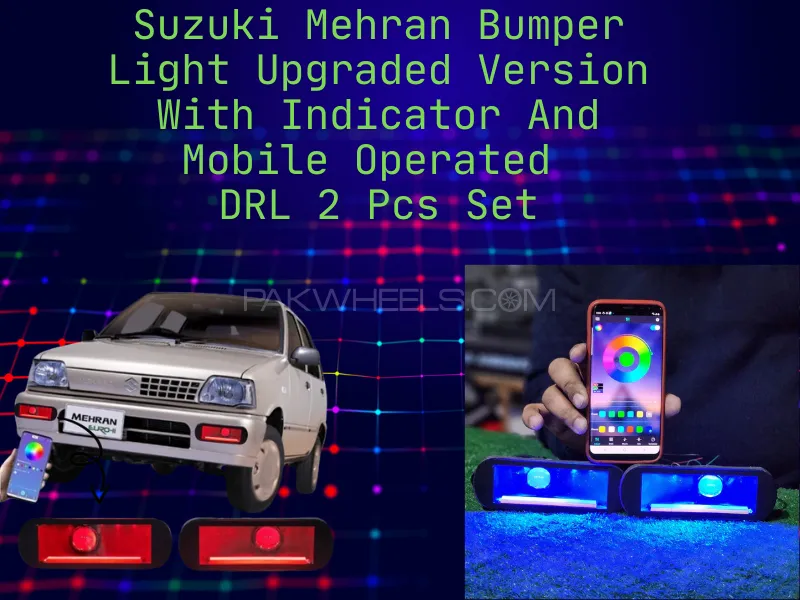 Suzuki Mehran Bumper Light Upgraded Version With Indicator And Mobile Operated DRL 2 Pcs Set Image-1
