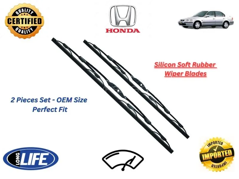 Honda Civic 1996-1999 Silicone Soft Rubber Wiper Blades - 2 Pieces Set Image-1