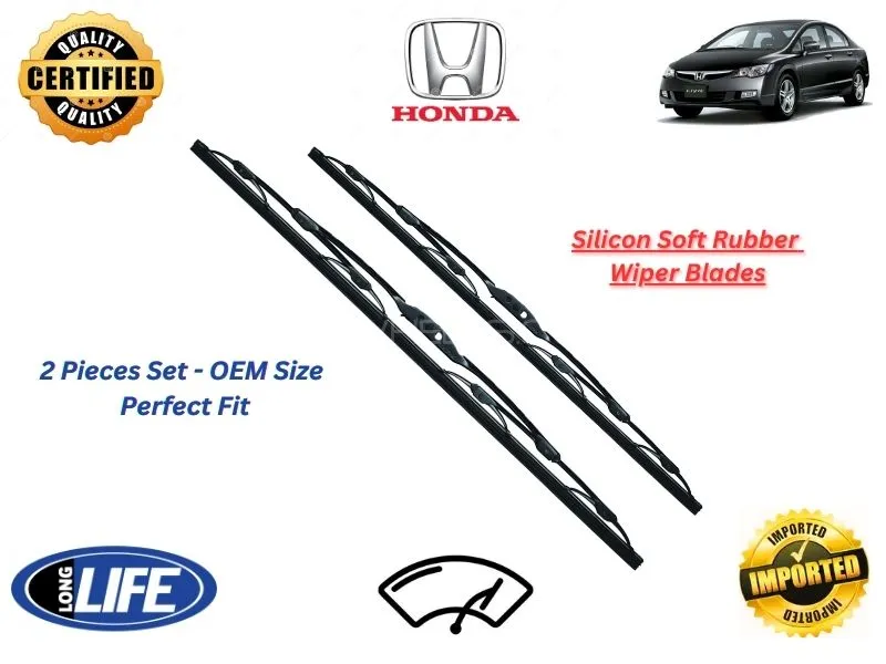Honda Civic 2004-2012 Silicone Soft Rubber Wiper Blades - 2 Pieces Set Image-1