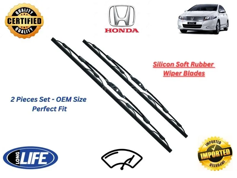 Honda City 2009-2021 Silicone Soft Rubber Wiper Blades - 2 Pieces Set Image-1