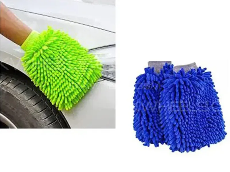 Microfiber Super Mitt Car Wash Cleaning Gloves - Blue Image-1