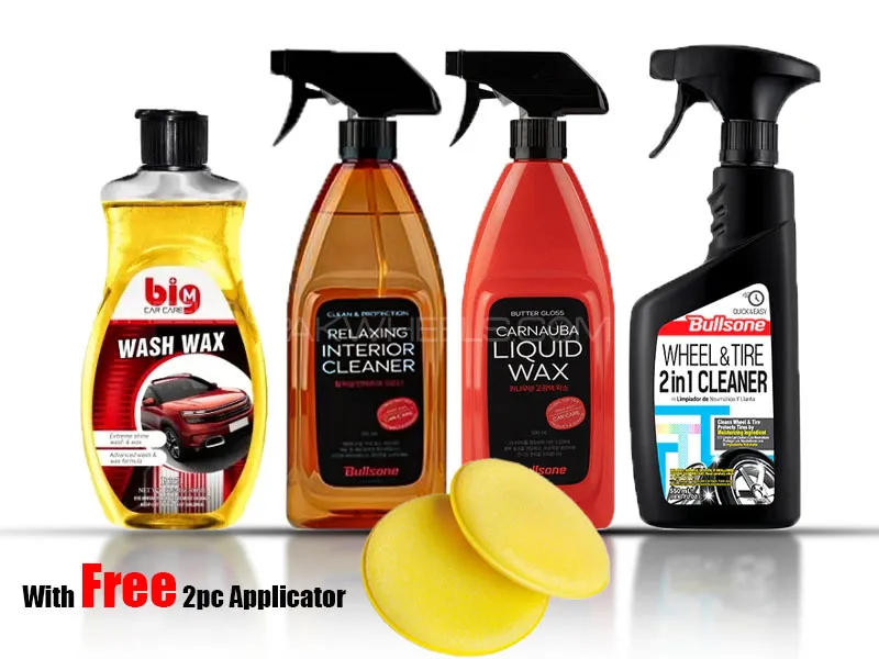 4in1 Essential Car Care BullSone Wheel & Tire Cleaner, Interior Cleaner, Liquid Wax, Shampoo Image-1