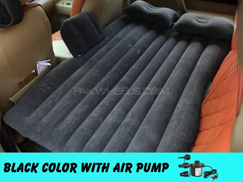 Universal Car Travel Inflatable Bed (Black) Foldable SUV Back Seat Trunk Mattress Air Bed Pillow Image-1