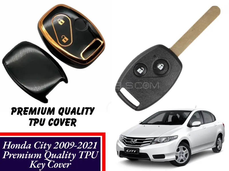 Honda City 2009-2021 TPU Remote Car Key Case Cover | Golden-Black Fob Shell for Honda City Image-1