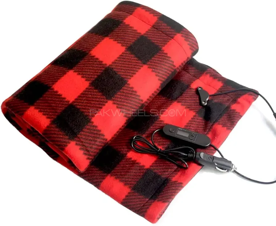 Electric Heated Car Blanket 12V Black Red Image-1
