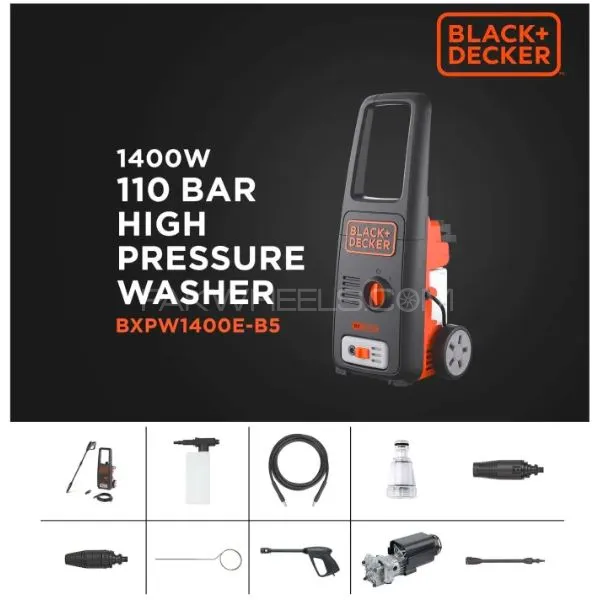 BLACK+DECKER BXPW1400E Pressure Washer 110 Bar 1400 Watts - complete Set with 3 Spray Nozzles Image-1