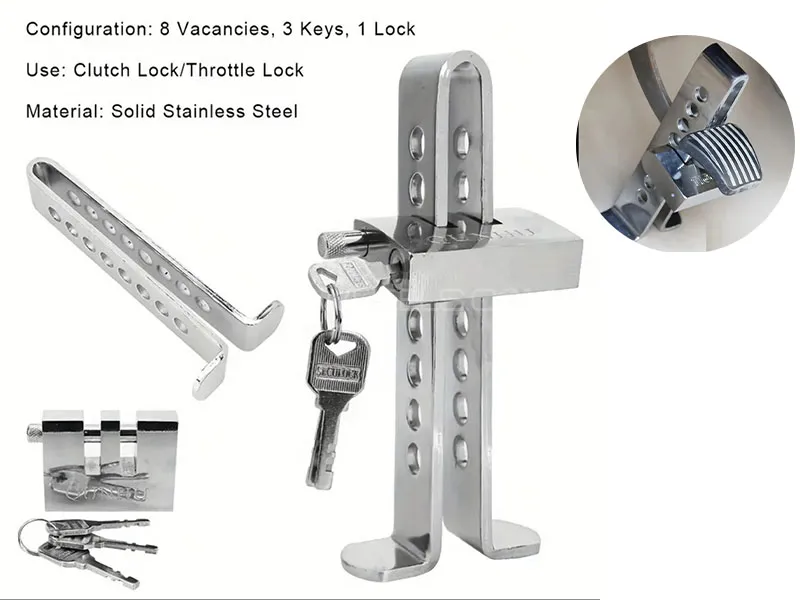 Steel Stainless Car Clutch Lock Brake Pedal Lock Throttle Accelerator Security Kit Anti-Theft Tools Image-1
