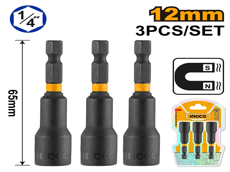 INGCO 3 Pcs Impact Magnetic Nut Set Model AMN1231 Image-1