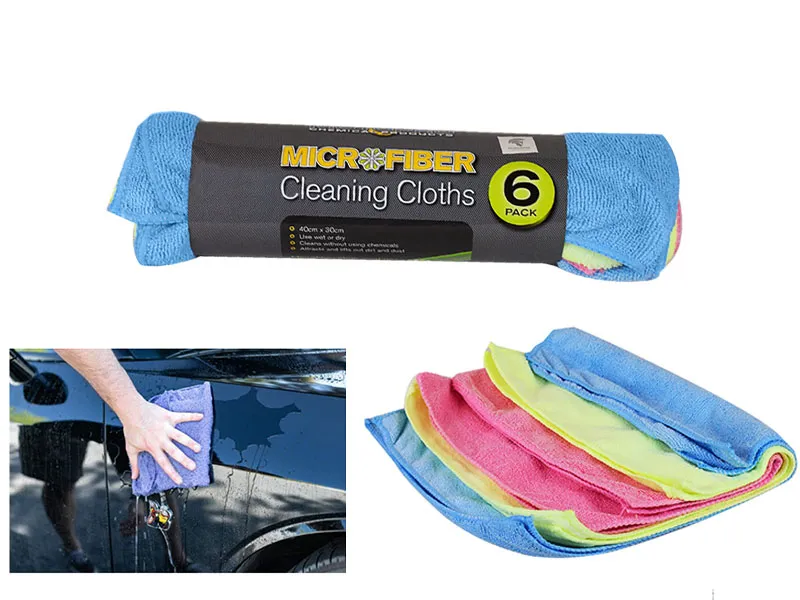 Microfiber Cleaning Cloths Pack of 6 - Multicolor Perfect For Washing, Waxing, Buffing, Polishing Image-1