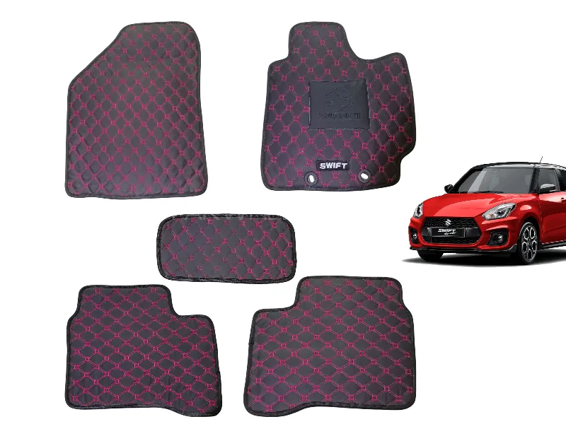 Suzuki Swift 7D Floor Mat Set Red Cross Stitched - 5pcs Image-1