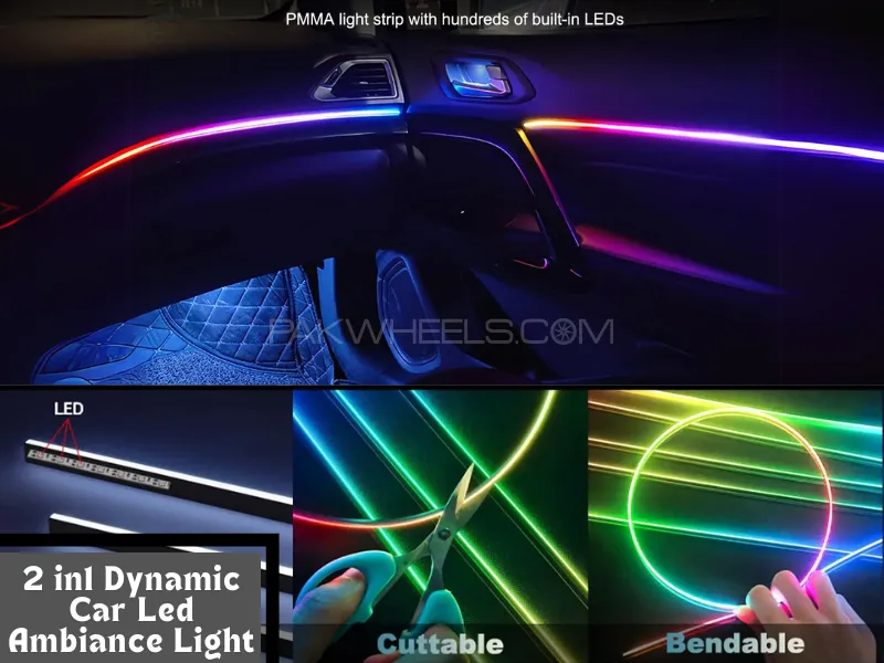 2Pcs Dashboard Dynamic LED Ambiance Strip Lights | LED Strip Interior Light RGB | LED Strip Ambient Image-1