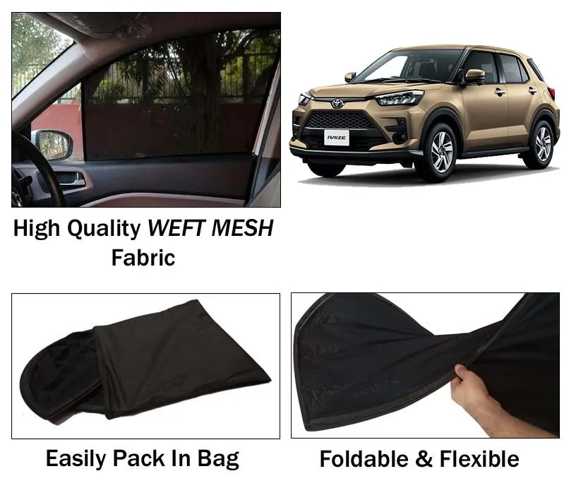 Toyota Raize Sun Shades | Heat Proof | Foldable | Mesh Fabric | 4 Pcs Set Image-1