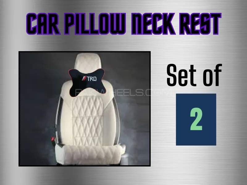 Headrests Neck Pillow Car Head TRD Travel 2 Pcs Set [ Black - Soft Fabric & Fill ] Image-1