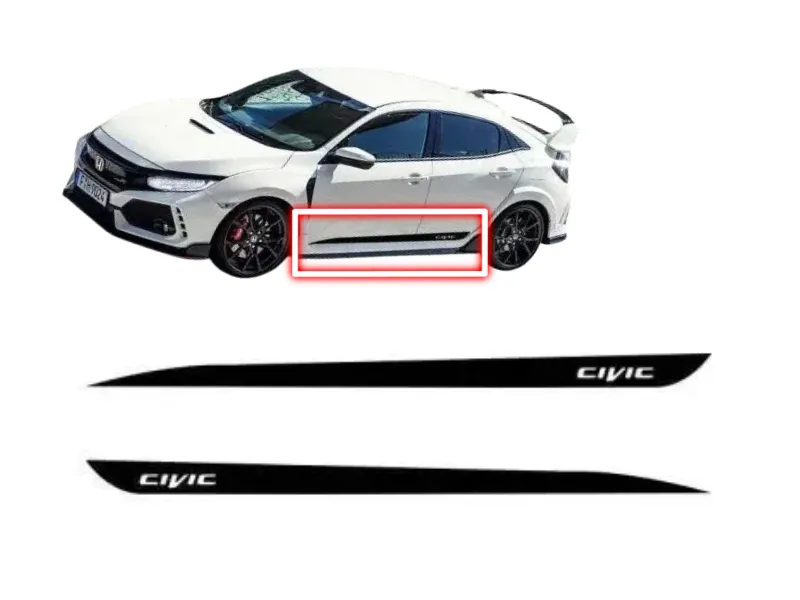  Honda Civic 2016 - 2022 Stickers 2 Piece Honds  Size 196cm x 9cm Side Stripes Image-1