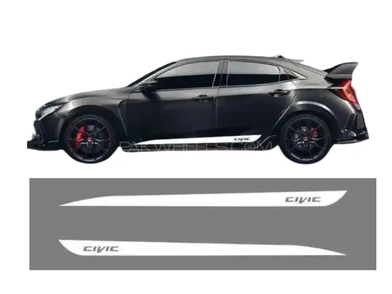 Honda Civic 2016 - 2022 Stickers 2 Piece White Size 196cm x 9cm Side Stripes  Image-1