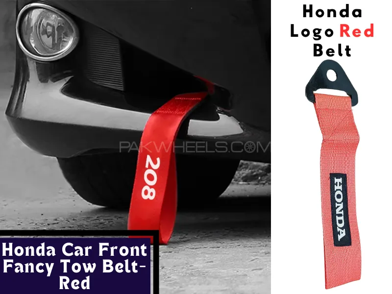 Universal Honda Red Strap Car Bumper Towing Hook | Car Towing Strap Front & Rear Bumper Hook Image-1