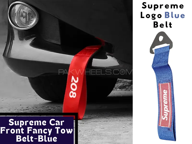 Universal Supreme Blue Strap Car Bumper Towing Hook | Car Towing Strap Front & Rear Bumper Hook Image-1