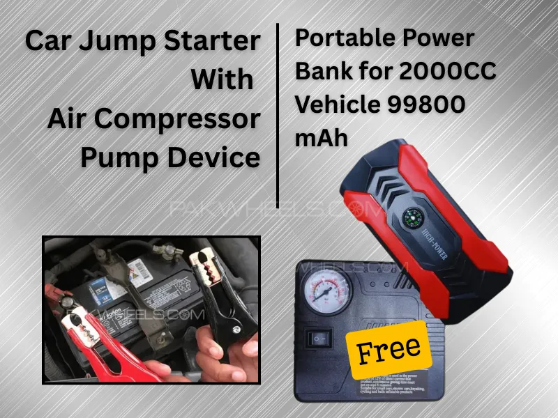 Car Jump Starter With Air Compressor Pump Device Portable Power Bank for 2000CC Vehicle 99800mAh