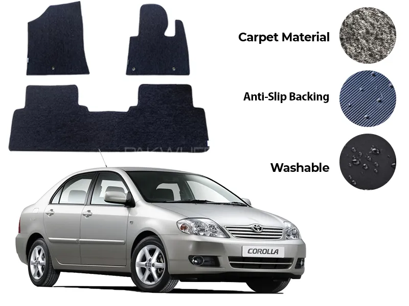 Toyota Corolla Genuine Fitting Carpet Floor Mat 3PCS - Model 2003-2008 Image-1