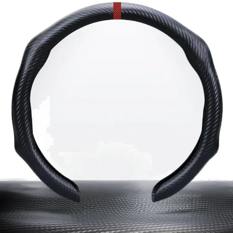 5D Matte Carbon Fiber Car Steering Wheel Cover - Carbon Black/Red Image-1