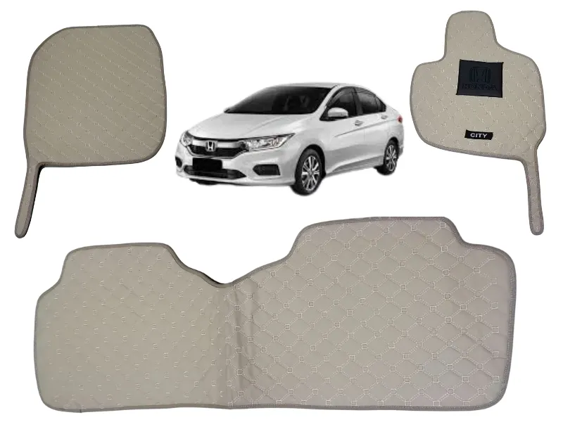 7D Cross-Stitched Beige Floor Mat for Honda City 2022-2025 Image-1